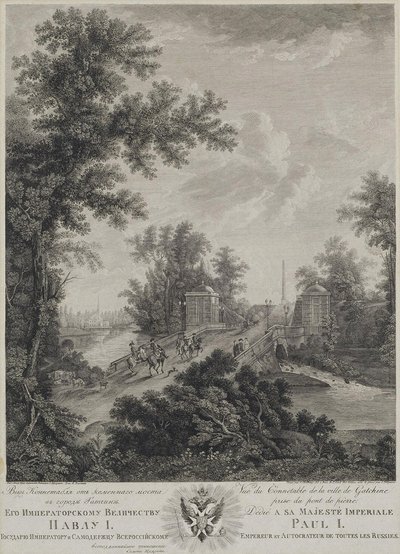 Vue de la place du Connétable depuis le pont de pierre à Gatchina, 1800 - Ivan Dmitryevich Telegin