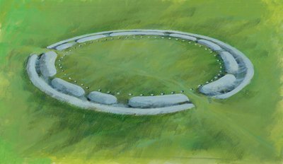 Stonehenge : première phase comprenant un fossé, un talus et une contrescarpe entourant les trous d