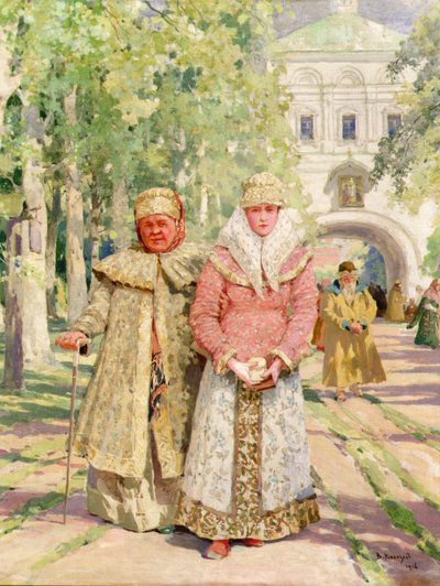 Mère et fille revenant de l