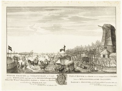 Divertissement sur glace sur un terrain inondé à La Haye (Dix-huit vues dans et autour de La Haye) - Iven Besoet (attributed to)
