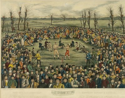 Le grand concours entre Sayers et Heenan pour 200 livres de chaque côté, gravé par J. R. Mackrell et J.B. Rowbotham - J.B. and Brown J. Rowbotham