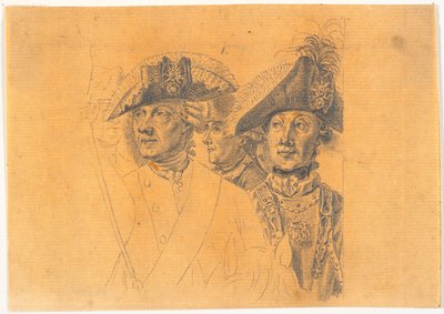 Travail préparatoire pour quatre des têtes de la gravure : Frédéric le Grand rentre chez lui après une revue à Potsdam - J.F. Clemens