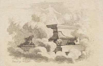 Dans les nuages repose un sarcophage sur quatre sphinx - J.F. Clemens