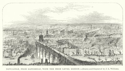 Newcastle, depuis Gateshead, avec le High Level Bridge - J.L. (after) Williams