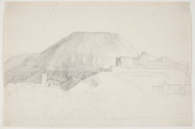 Étude de paysage avec montagne et bâtiments. Spoleto, Italie - J.L. Lund