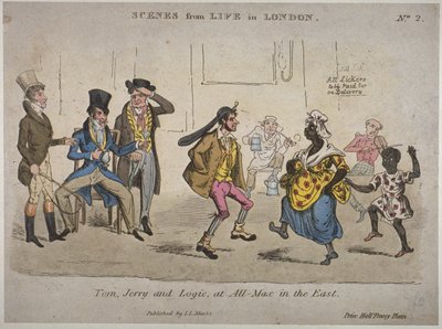 Personnages buvant et dansant au Coach and Horses sur Nightingale Lane, illustration de 