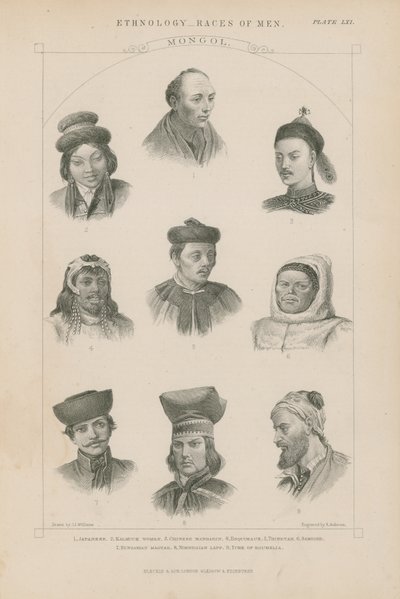 Neuf visages de différentes races mongoles - J.L. Williams