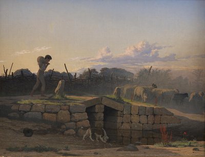 Un jeune berger conduisant un troupeau de moutons - J.V. Gertner