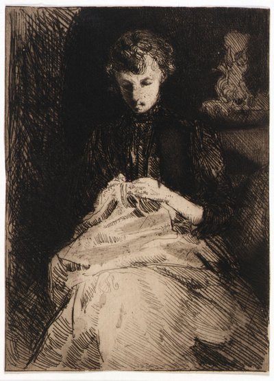 Femme assise en train de coudre - J. Alden Weir