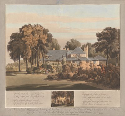 Vue du Cottage de SAR la Princesse Elizabeth à Old Windsor avec une Vue de la Maison de Mousse en Bas - J. Clark