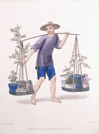 Un porteur avec des arbres fruitiers et des fleurs, vers 1800-01 - J Dadley