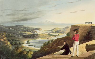 Vue du port anglais, Antigua depuis Great George Fort, Monks Hill, gravé par T. Fielding, pub. par T. et G. Underwood, 1827 - J. Johnson