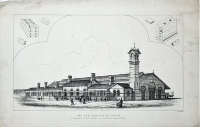 Nouvelle gare à Dovor (sic). Chemin de fer de Londres, Chatham et Dovor. 1860 - J. R. Jobbins