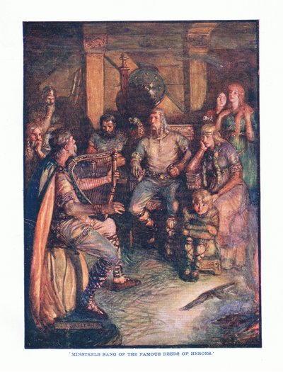 Les ménestrels chantaient les hauts faits des héros, de la littérature anglaise publiée par T C & EC Jack, vers 1920 - J. R. Skelton