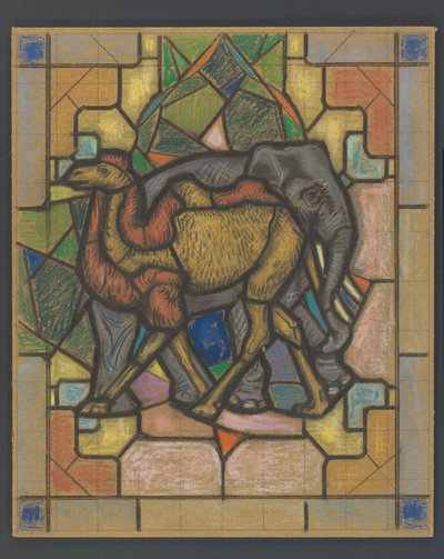 Projet pour un vitrail avec un chameau et un éléphant - Jaap Weyand