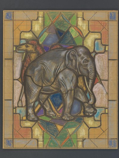 Projet pour un vitrail avec un éléphant et un chameau - Jaap Weyand