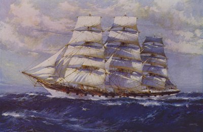 Navire à voile Taranaki (lithographie en couleur) - Jack (after) Spurling