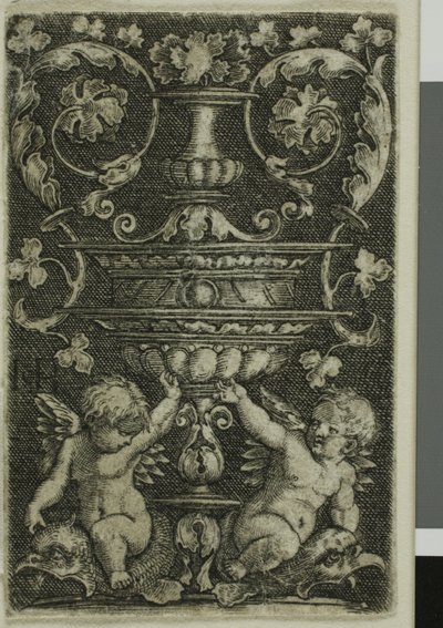 Ornement avec vase et deux génies au pied - Jacob Binck