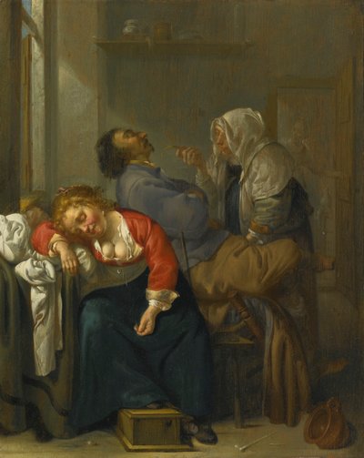 Couple endormi et servante dans un intérieur - Jacob Duck