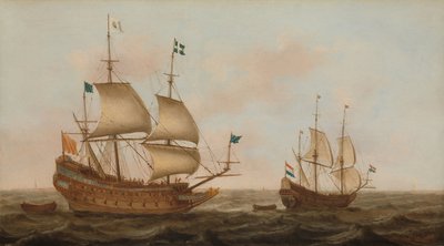 Un navire de guerre construit pour la France et un yacht néerlandais sous voile - Jacob Gerritz Loef