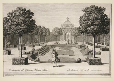 Scène de jardin: Boulingraine avec arbres italiens - Jacob Gottlieb Thelot