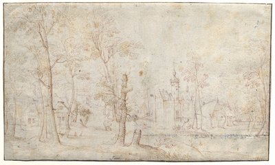 Château et village entouré de douves - Jacob Grimmer
