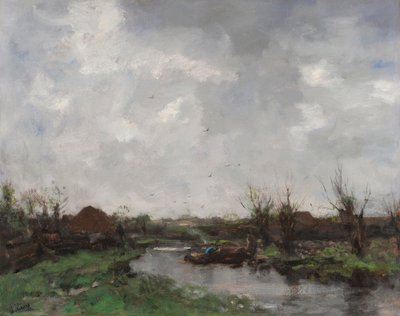 Paysage fluvial avec fermes, fin des années 1870 - Jacob Henricus or Hendricus Maris
