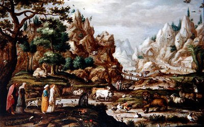 Paysage rocheux avec Noé et les animaux - Jacob II (circle of) Savery