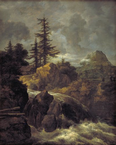 Paysage avec une cascade et une cabane - Jacob van Ruisdael