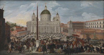 Une procession papale sur la Piazza San Pietro à Rome - Jacob Isaacsz. van Swanenburg