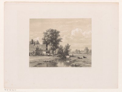 Paysage avec ferme et vache dans l