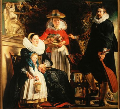 Jacob Jordaens et sa famille dans un jardin (peinture sur toile) - Jacob Jordaens