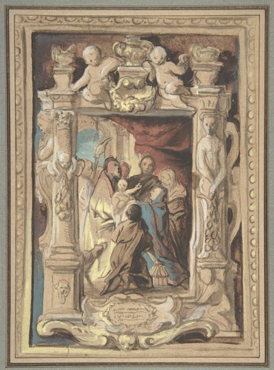 La présentation au temple, avec un dessin pour un cadre sculpté, vers 1630-1635 - Jacob Jordaens