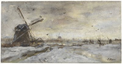 Paysage avec moulin sous la neige - Jacob Maris