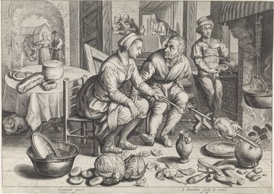 Scène de cuisine avec poulet à la broche - Jacob Matham