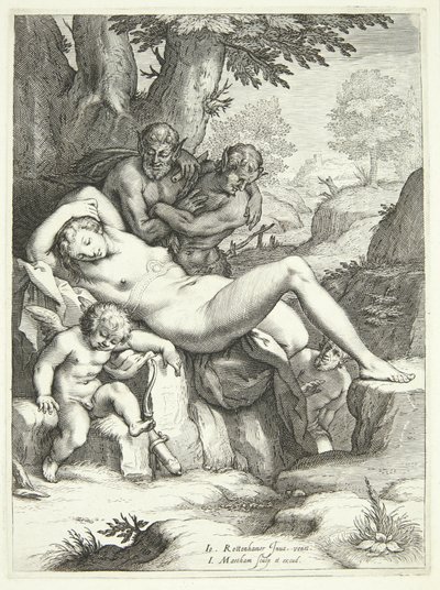 Vénus et Cupidon dormant et observés par des satyres - Jacob Matham