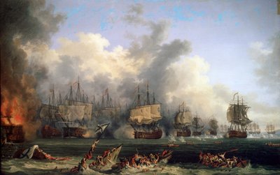 Le naufrage du cuirassé russe St. Evstafius dans la bataille navale de Chesma, 1771 - Jacob Philipp Hackert