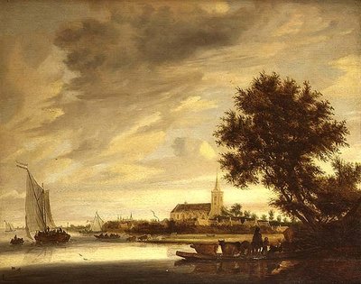 Paysage fluvial avec un bac au premier plan - Jacob Salomonsz. (circle of) Ruysdael