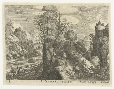 Paysage avec voyageurs sur une roche escarpée - Jacob Savery (I)