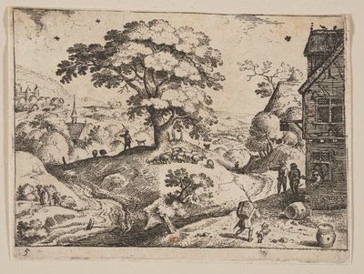 Auberge à droite de la route avant le village, à partir de Paysages - Jacob Savery I