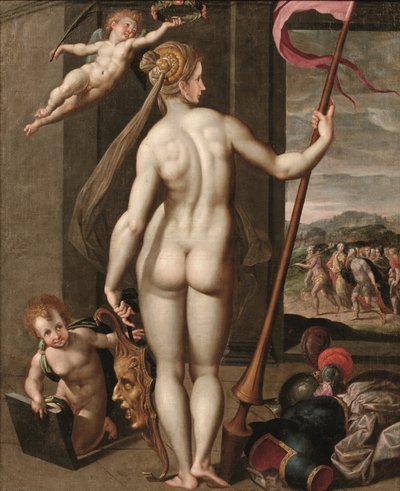 Minerve tenant une lance et couronnée de lauriers par un putto - Jacob de (studio of) Backer