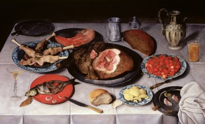 Petit déjeuner avec un poisson, du jambon et des cerises, 1614 - Jacob van Hulsdonck