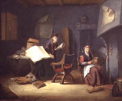 Intérieur avec un érudit et une vieille dame filant - Jacob van Spreeuwen