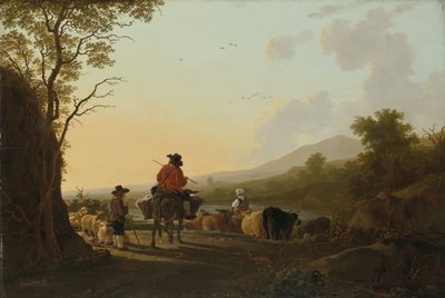 Paysage avec conducteur de bétail et berger, vers 1780-85 - Jacob van Strij