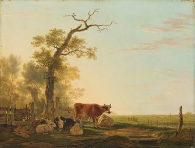 Paysage de prairie avec des animaux - Jacob van Strij