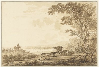 Paysage fluvial avec bétail au repos - Jacob van Strij