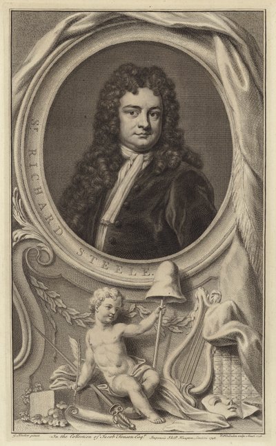 Sir Richard Steele, écrivain, dramaturge et homme politique irlandais, co-fondateur du magazine The Tatler (gravure) - Jacobus Houbraken