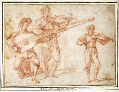 Deux musiciens jouant du Chiatarrone et du violon, avec une étude subsidiaire du deuxième musicien - Jacopo Confortini