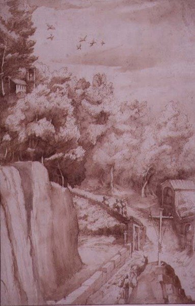Vue du monastère de La Verna, la route menant au monastère, c.1607-12 - Jacopo Ligozzi