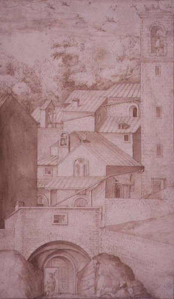 Vue du monastère de La Verna, porte d